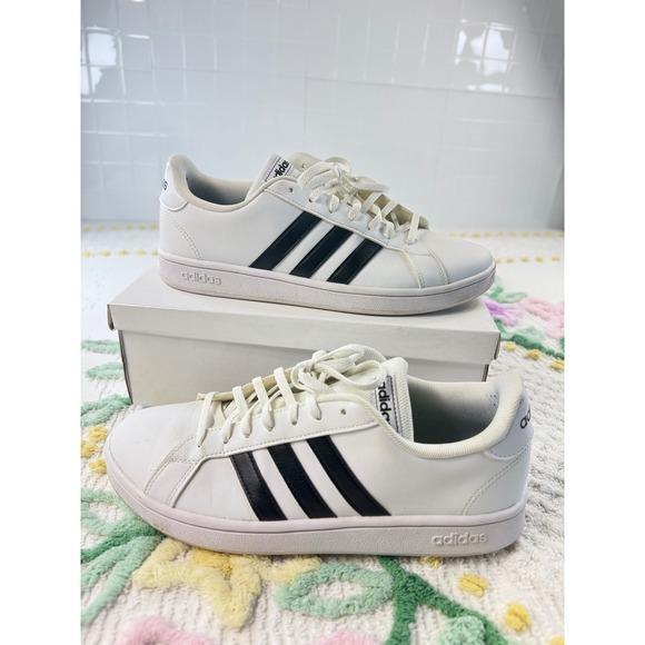 Adidas Grand Court Base White Black 10 Sneakers Mens Shoes Comfort Casual - Picture 1 of 8